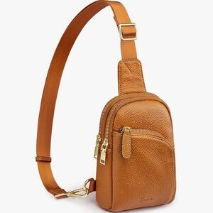 NWOT Genuine Leather RFID Blocking Small Sling Bag Women Crossbody Brown